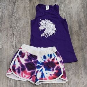 Kids Unicorn Tank and Tie-Dye Shorts Set Size 10